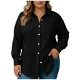 thumbnail image 3 of Horkkom Long Sleeve Button Down Shirts for Women Summer Solid Color Plus Size Tops Casual Loose Blouses with Pocket L, 3 of 7