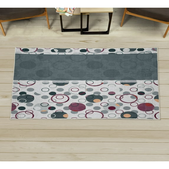 Abstract Decorative Rug, Circular Shaped Round Interlace Forms Retrospective Style Print Illustration, Quality Carpet for Bedroom Dorm and Living Room, 6 Sizes, Blue Grey, by Ambesonne