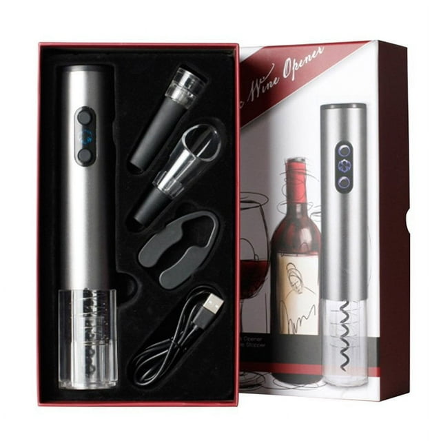 Electric Wine Opener 4 In 1 Gift Set Corkscrew Wine Bottle Opener Automatic Wine Opener Foil Cutter Vacuum Stopper & Aerator Pourer