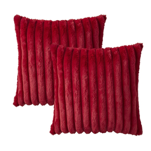 Mainstays 18" x 18" Red Channel Faux Fur Ribbed Decorative Pillows (2 Count)
