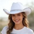 thumbnail image 2 of Ticikt Western Cowboy Hat for Women and Men Wide Brim Glitter Cowboy Cowgirl Hat with Rhinestone Fedora Hats,Color:White, 2 of 6