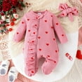 thumbnail image 2 of Tiweut Casual Kids Outfits Girl Valentines Day Ruffle Heart Print Romper Headband Suit Set, 2 of 9