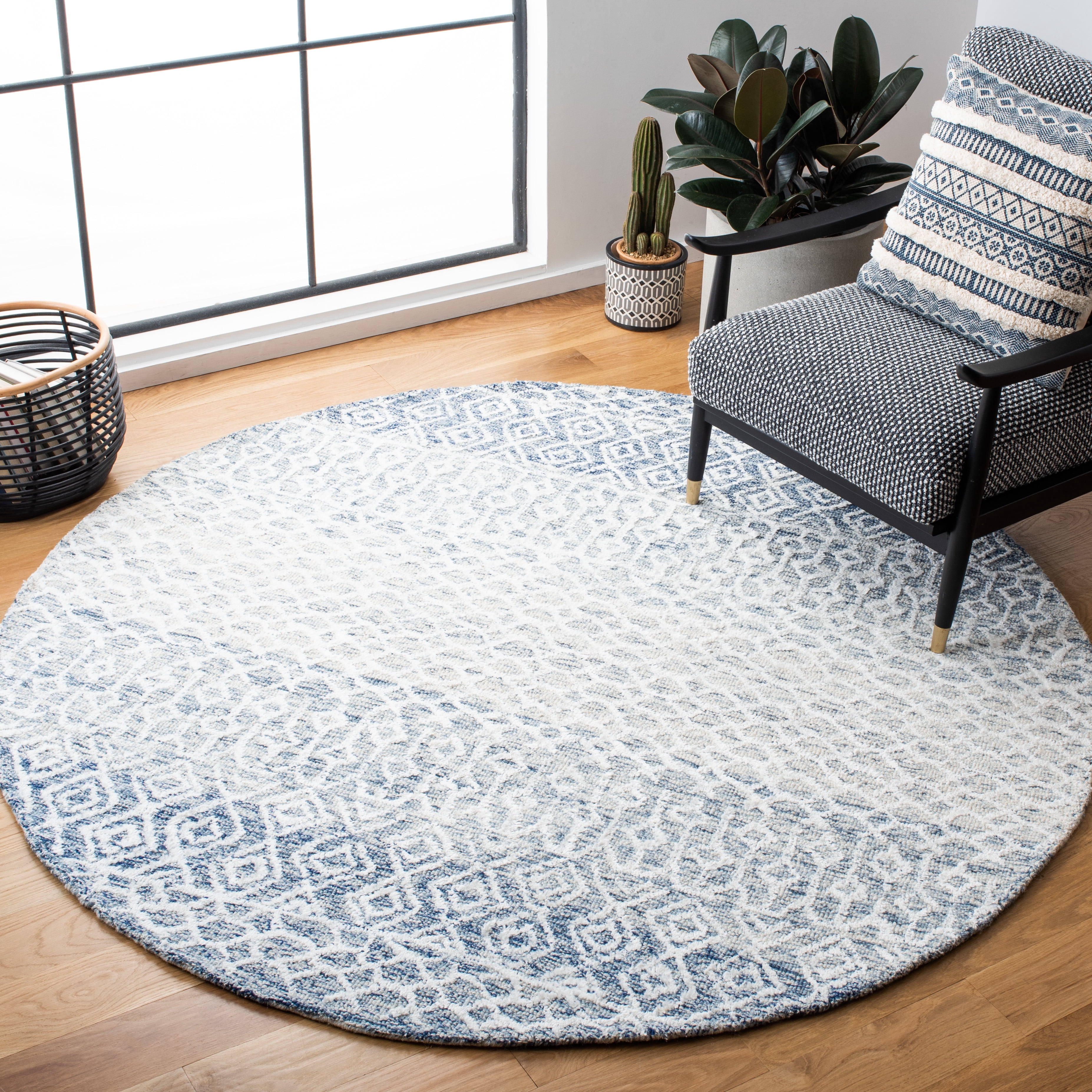 SAFAVIEH Glamour Anson Geometric Area Rug, Blue/Ivory, 6' x 6' Round