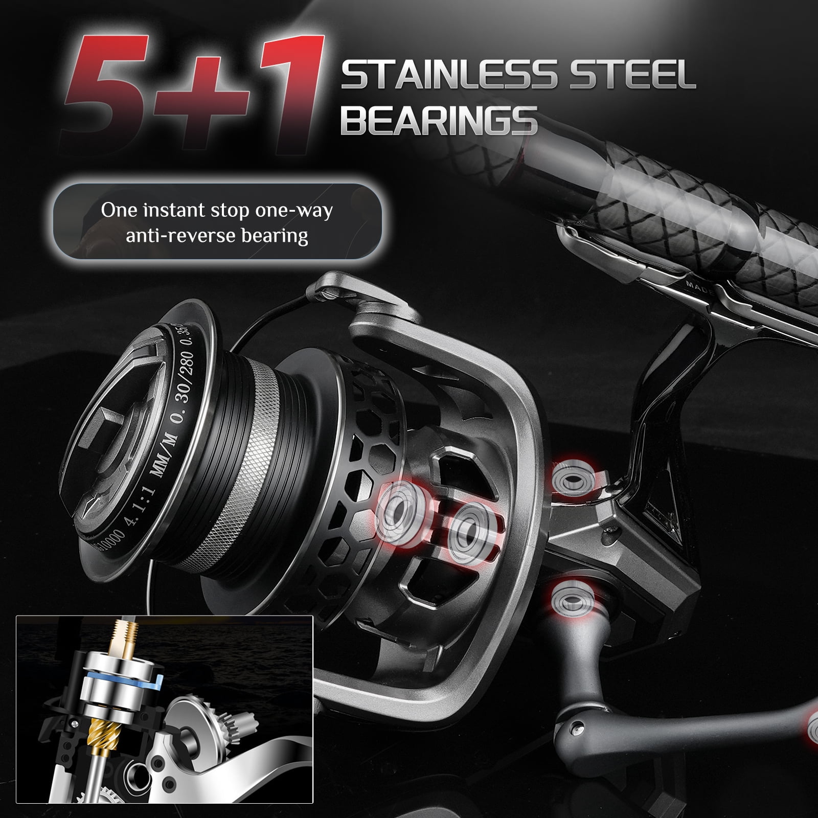 Spinning Reels Ultralight Metal 5.1:1 Gear Ratio 8000-12000 Saltwater Or Freshwater Big Max Drag Fishing Reels