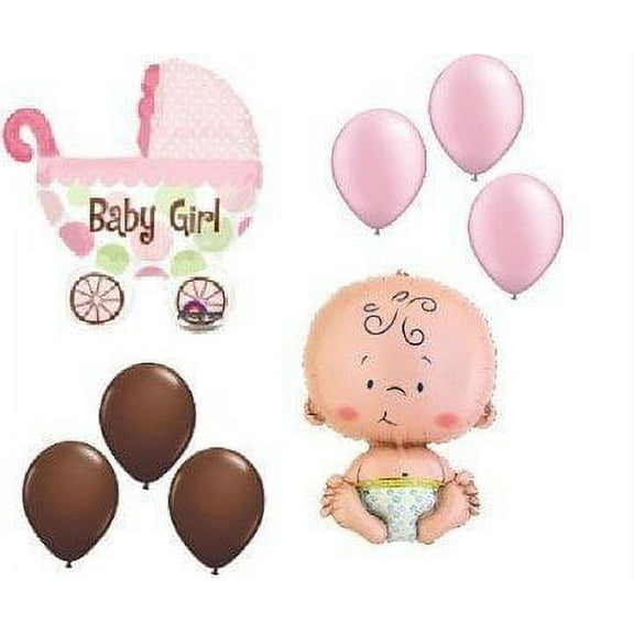 BABY SHOWER BALLOONS welcome girl chocolate pink buggy by Lgp