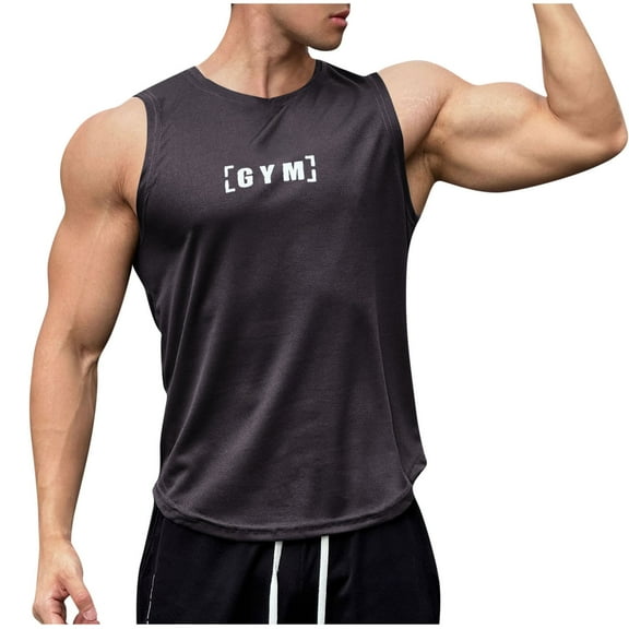 Cmfcve Mens Letter Patchwork Casual Summer TOP ，Round Neck Sleeveless Fitness shirts