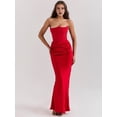 thumbnail image 6 of Women'S Bodycon Dress with A Cinched Waist Strapless Design Off-the-Shoulder Style with Boning Red XS, 6 of 9