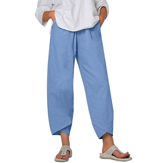 Timegard Womens Plus Size Pants Elastic Waisted Solid Color Lightweight Pants Lounge Trousers Pockets