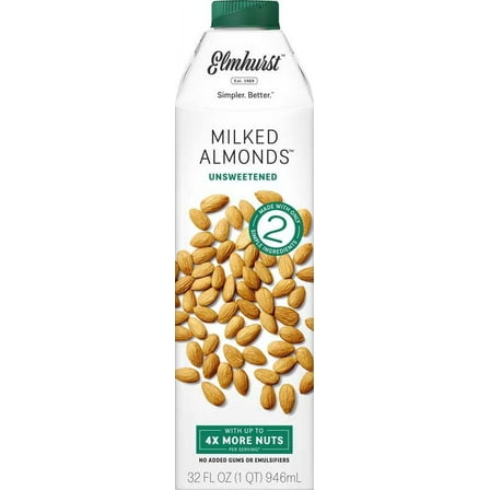 Elmhurst Almond Milk, Unsweetened, 32 oz - Pack of 6