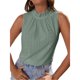 thumbnail image 1 of Camiseta sin mangas para mujer, ribete con volantes, cuello redondo, patrón calado, lazo en la espalda, Top informal elegante sin mangas de verano, 1 of 6