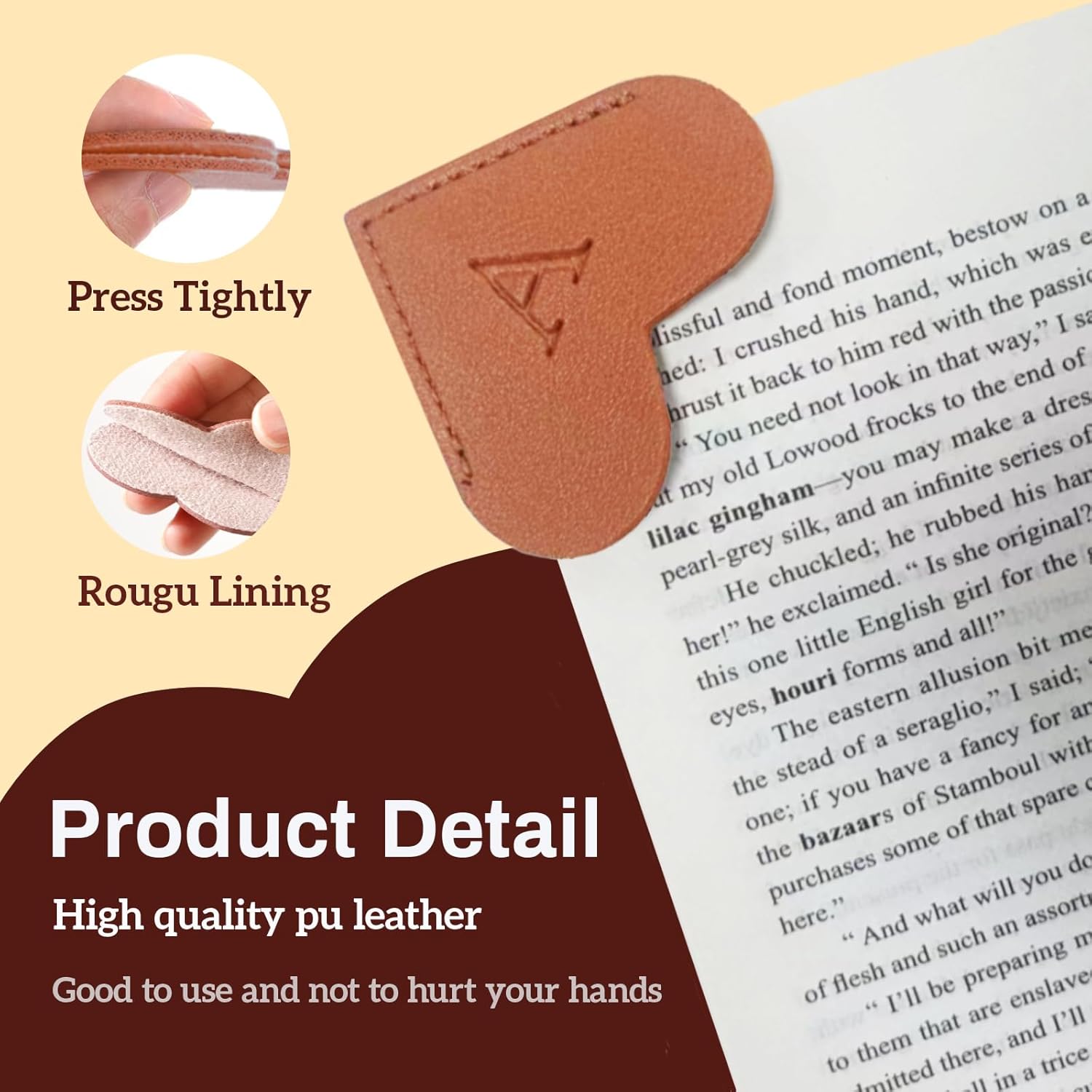 shiyou-Personalized Leather Heart Bookmark with Initials, Cute