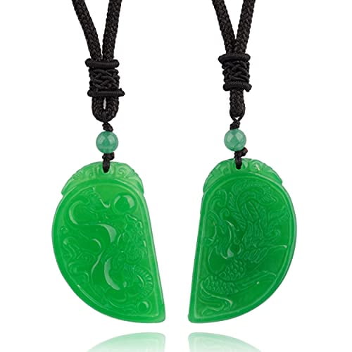 Half Heart Matching Necklace for Couples Green Jade Dragon and Phoenix Pendant Yin Yang Love Necklaces Jewelry Gifts for Him and Her