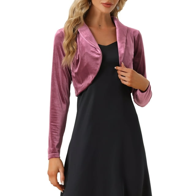 INSPIRE CHIC Boléro Court en Velours à Col à Revers Ouvert à Manches Longues pour Femme TP Violet