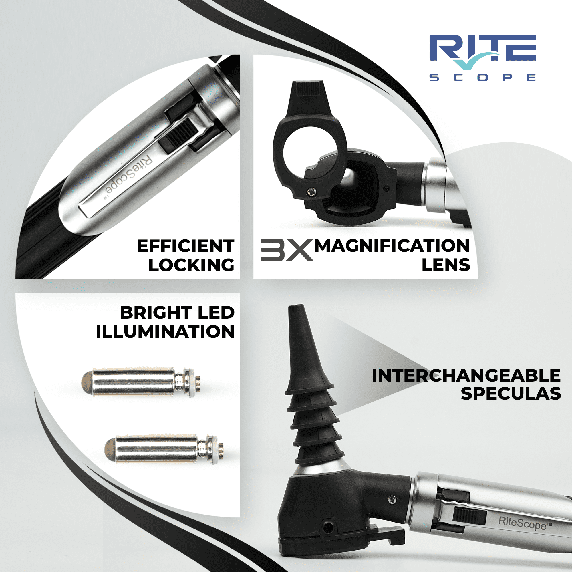 RiteScope Otoscope with Light - Compact Size - Black