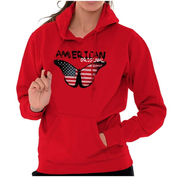 America Pretty Patriotic Butterfly Hoodie Sweatshirt Women Brisco Brands S