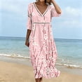 thumbnail image 4 of Ayolanni Fall Dresses for Women 3/4 Sleeve V-Neck Floral A-Line Maxi Dress Vacation Cotton Casual Flowy Long Dress Pink XL, 4 of 6