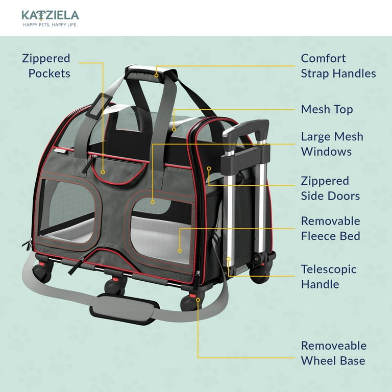 Katziela® Bone Cruiser™ Pet Carrier with Removable Wheels and Handle