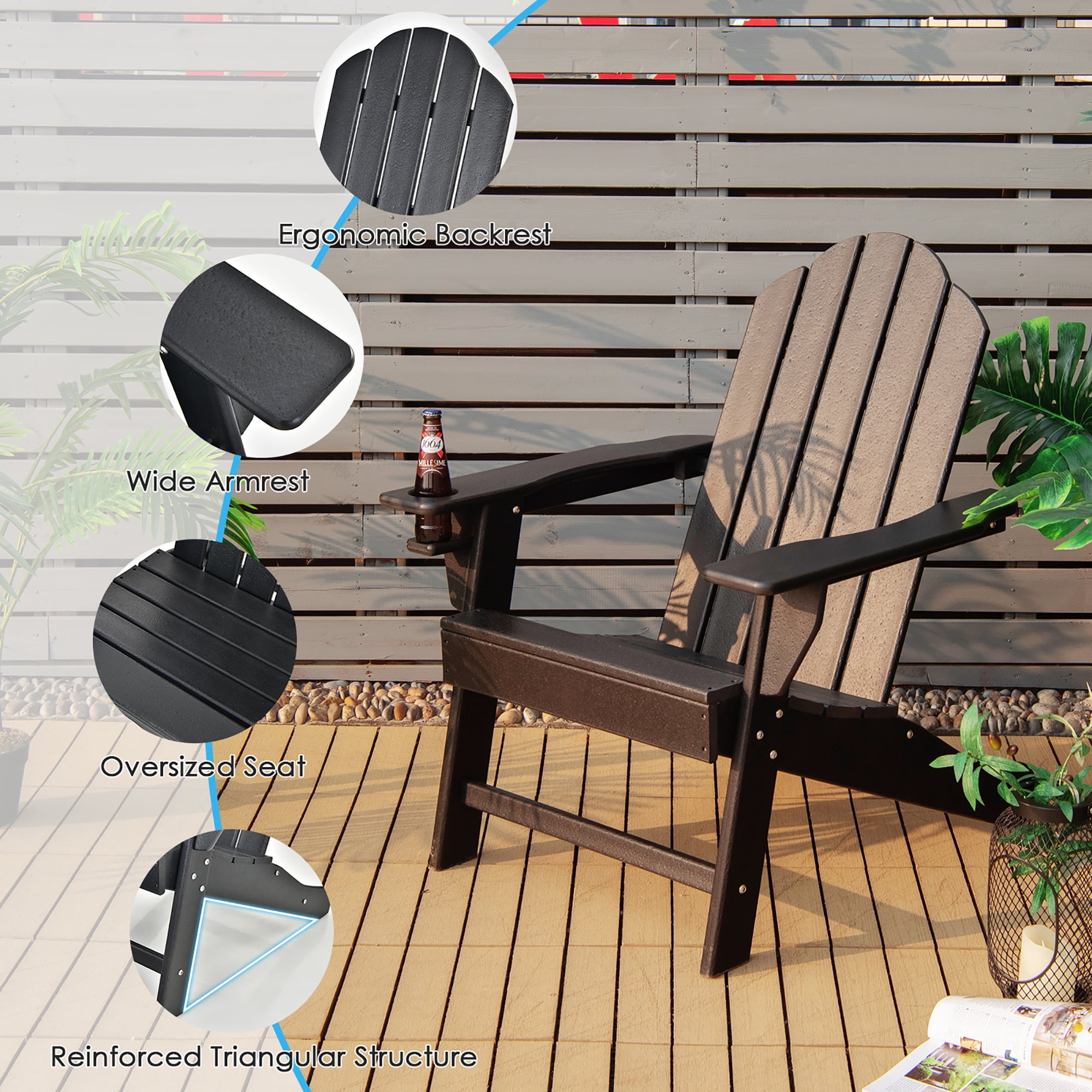 Costway 4PCS Patio Adirondack Chair Weather Resistant Garden Deck W/Cup Holder Black