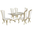 thumbnail image 1 of 7pc. 68" x 40" Glass Dining Set with 6 Chairs and Gold Stainless Steel, 1 of 4