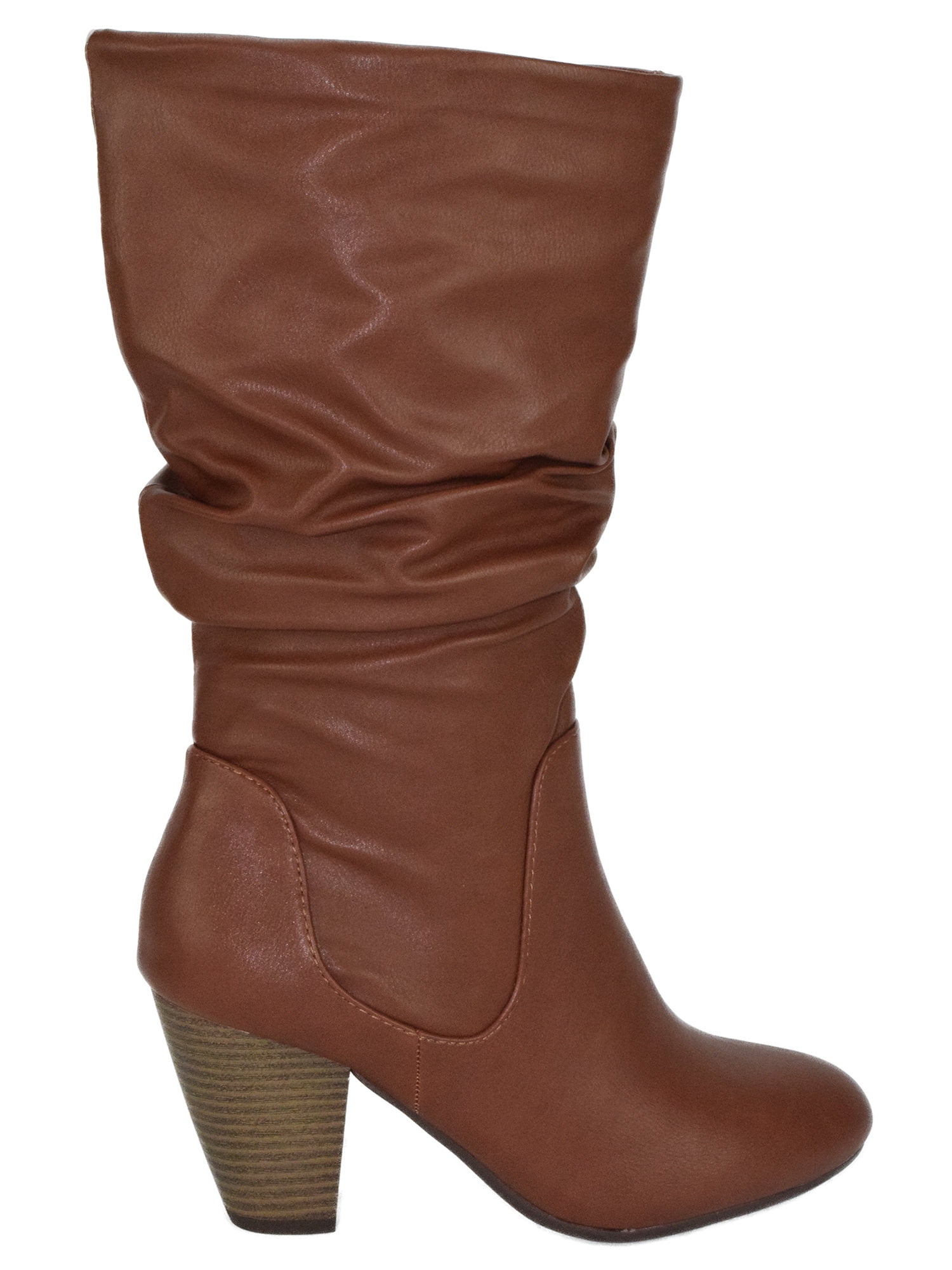 Album Tan Brown City Classified Women Thick High Heels Slouchy Pointed Toe Mid Calf Boots 9