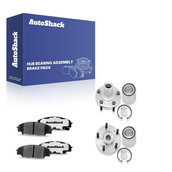 AutoShack Front Ceramic Brake Pads Wheel Hub Bearing Assemblies with ABS | Replacement for 2006-2011 Honda Civic | 6-PC