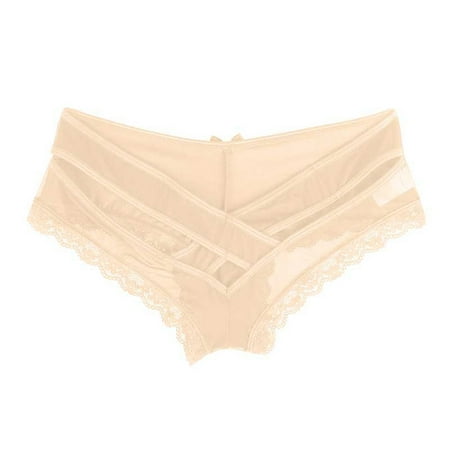 GHSOHS Womens Underwear Thongs Travel Underwear No Show Thongs for Women Lace Plus Size Lace High Waist Thong Panties Cotton Crotch Seamless Underpants Beige Panty Cotton Underwear for Women XL