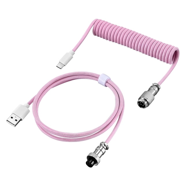 Widely Compatible Mechanical Keyboard Coiled Cable Sturdy Interface Coiled Game Keyboard Aviation Plug Data Cable Desktop Pink