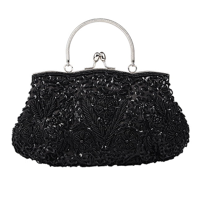 EeaseMX Bolsos vintage hechos a mano para cenas de mujer, bolsos de novia con perlas para banquetes (negros)