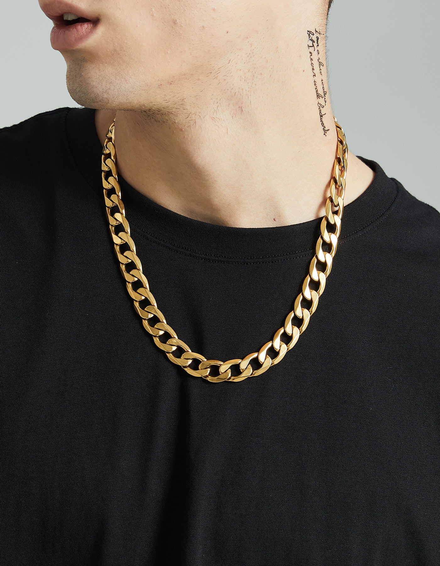 ChainsHouse Mens Necklaces Cuban Link Chain 14k Gold Plated Necklace for Men Women Stainless Steel 9mm Chunky Chains Men Jewelry Gift, 18 inches