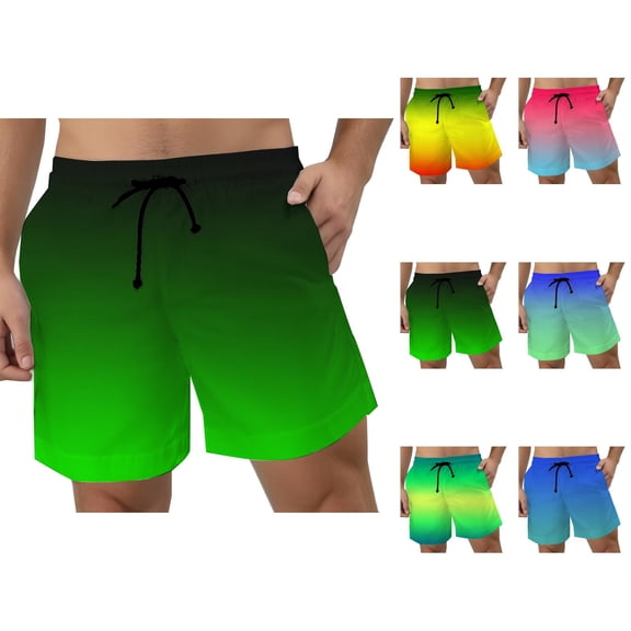 Casual Shorts for Men 2026 Summer Lightweight Relaxed Fit Elastic Waist Gradient Color Beach Shorts with Pockets
