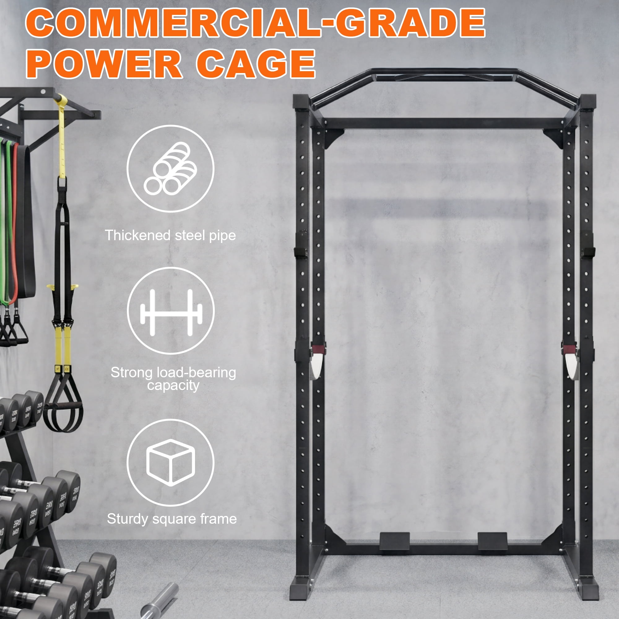 FlexWave Four-Post Power Cage, All-Black, 2x2 Steel Frame for Home Strength & Squat Training