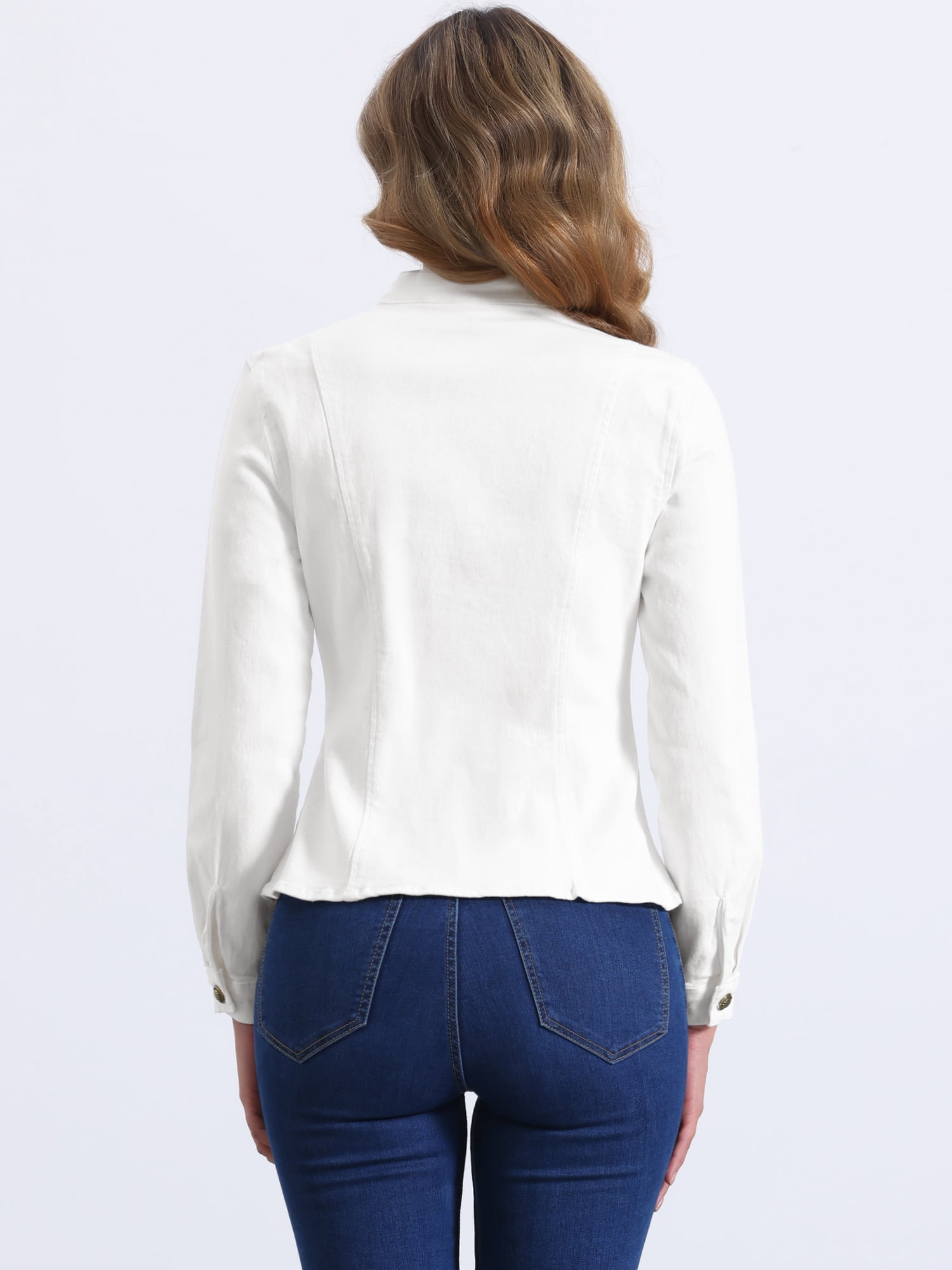 DARING DIVA Women's Classic Stand Collar Denim Jacket S White