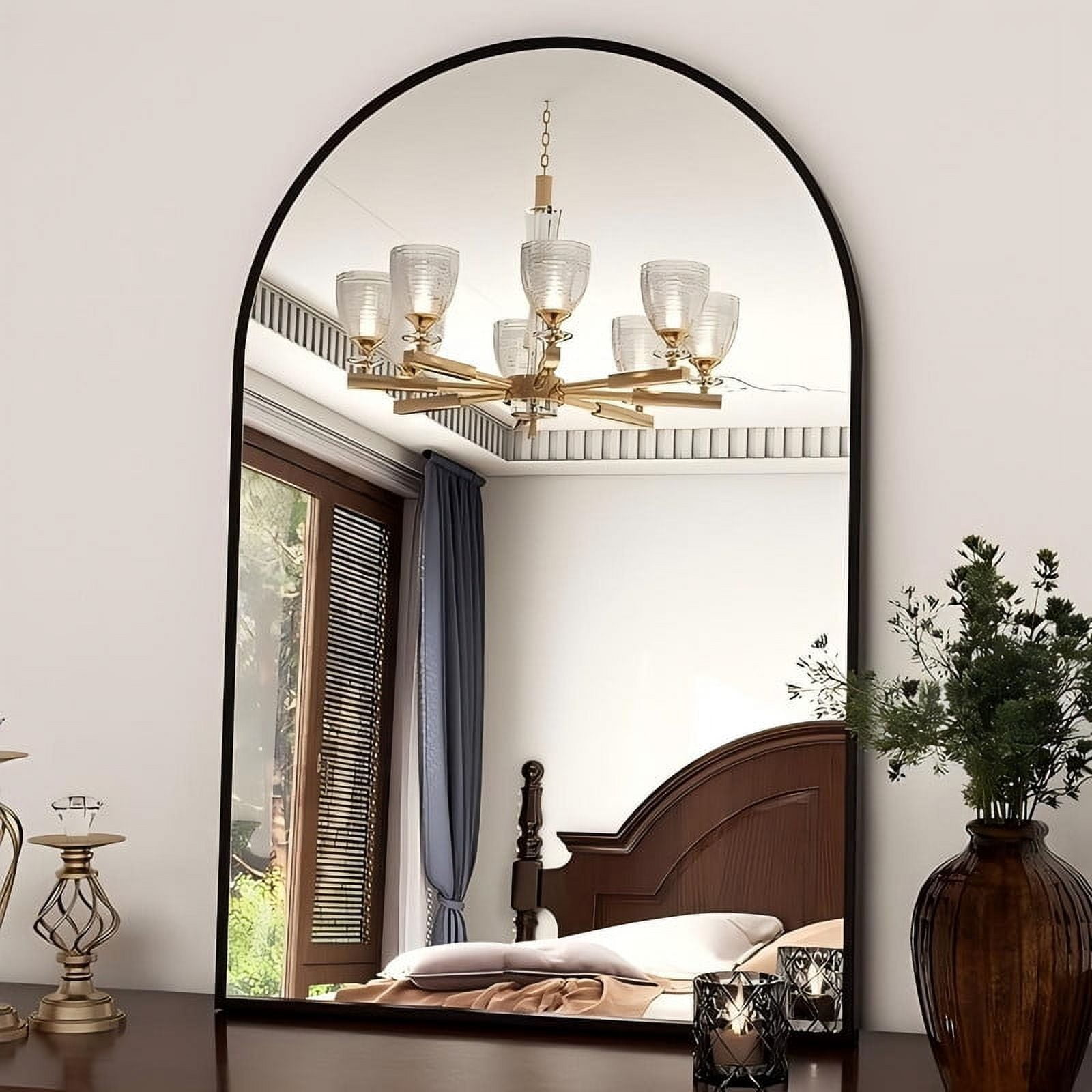 Lumora 38.5" x 26" Arched Bathroom Mirror Wall Mirror Leaning or Wall Mounted, Black