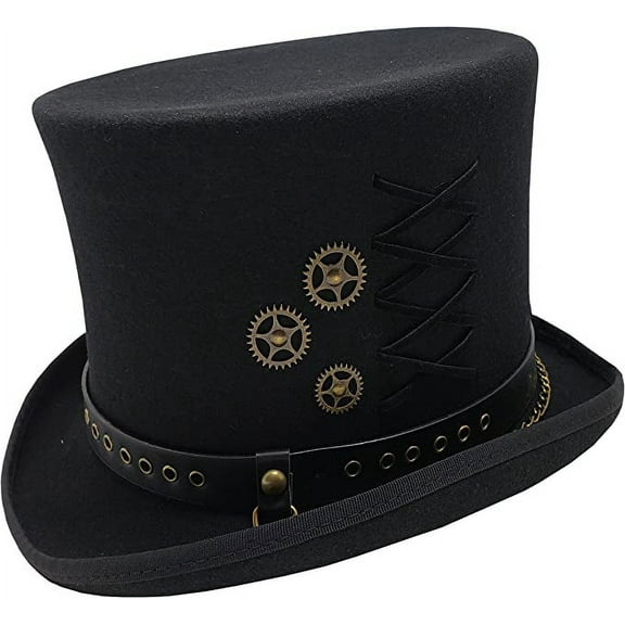 Different Touch 100% Wool Felt Victorian Mad Hatter Steampunk 6" Tall Magic Top Hats