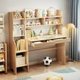 thumbnail image 2 of WILK Solid Wood Kids Study Desk Drafting Table Student's Computer Station and Writing Desk with Multiple Bookshelf, Drawer and Large Desktop (Nature), 2 of 7