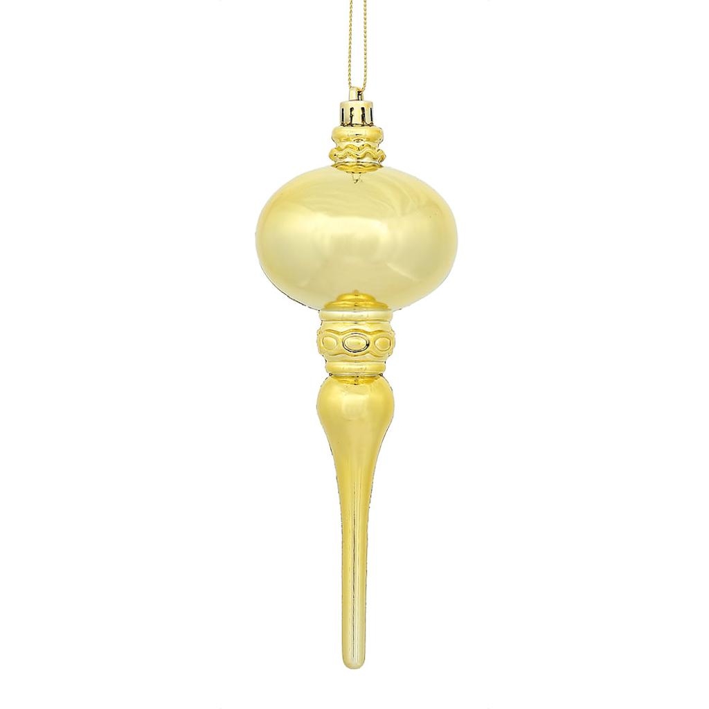 Vickerman 475591 8" Gold Shiny Finial Christmas Tree Ornament (3 pack