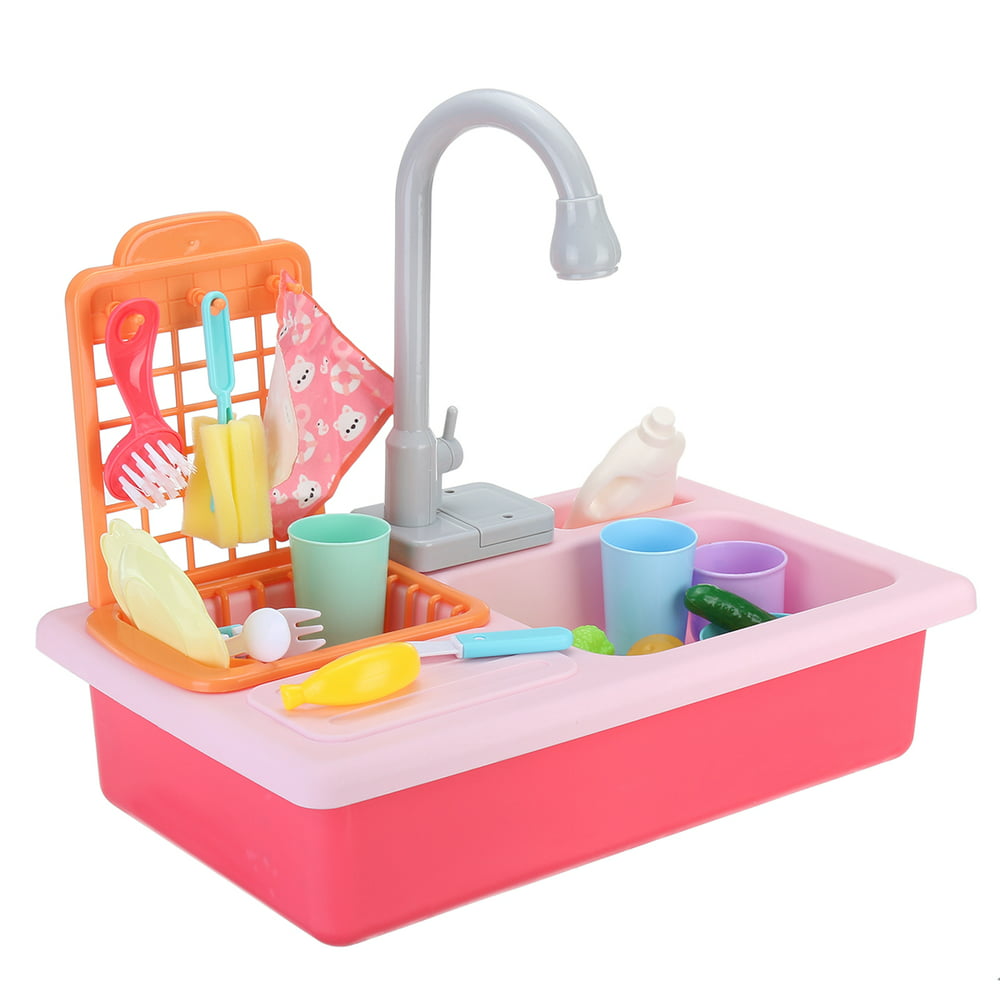 Pretend Play Kitchen Sink Toys, Dish Rack & Play Food, Utensils Tableware Accessories for