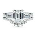 thumbnail image 2 of BERRICLE Sterling Silver 3-Stone Wedding Engagement Rings 2.1 Carat Emerald Cut Cubic Zirconia CZ Wishbone Ring Set for Women, Rhodium Plated Size 10, 2 of 18