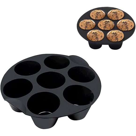 LVOERTUIG Moule à Muffins en Silicone, Plateaux à Muffins 7 Trous, Moules à Muffins pour Friteuse à Air Chaud pour Cuisson Moule à Cupcakes pour Accessoires de Friteuse à Air 3,5-5,8l - Moule à Chocolat Antiadhésif (1PCS, Taille : 18cm)