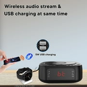 KUEPHOM CD Player Alarm Clock Radio with Remote:CD/MP3,Bluetooth,FM player with Speakers,USB Charger and Dimmable Display for Bedroom-Dual Alarm with Optional Sound Suitable for Heavy/light Sleeper.