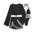 thumbnail image 5 of Women's Bikini Set High Waist Mesh Insert with Bra Pads No Underwire Sexy Two Piece Swimsuit for Beach Vacation,Black,L, 5 of 6