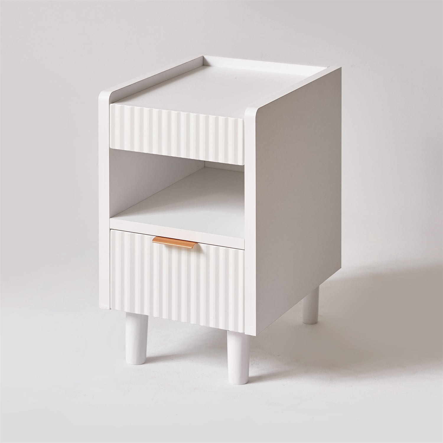Hommoo 2-Pack Modern Fluted Nightstands with Drawer & Open Cubby, MDF Bedside Tables for Small Bedrooms, Dorms & Living Rooms, White