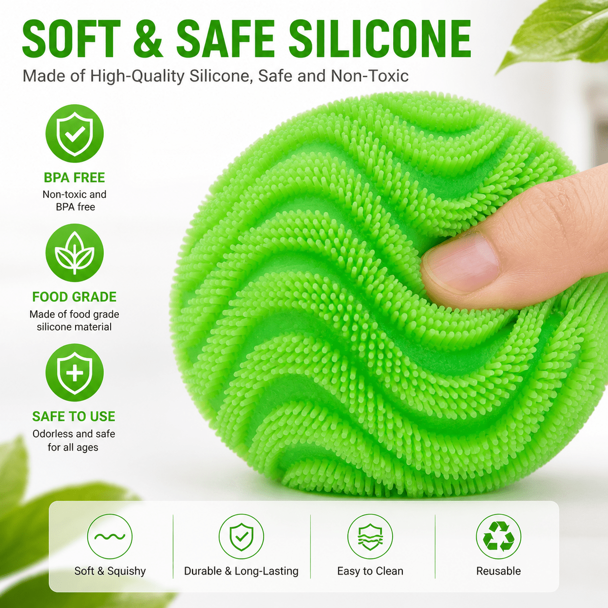 Silicone Stress Ball, Textured Squeeze Ball, Soft Elastic Hand Grip Ball for Desk, Office, Home, Travel and Everyday Focus