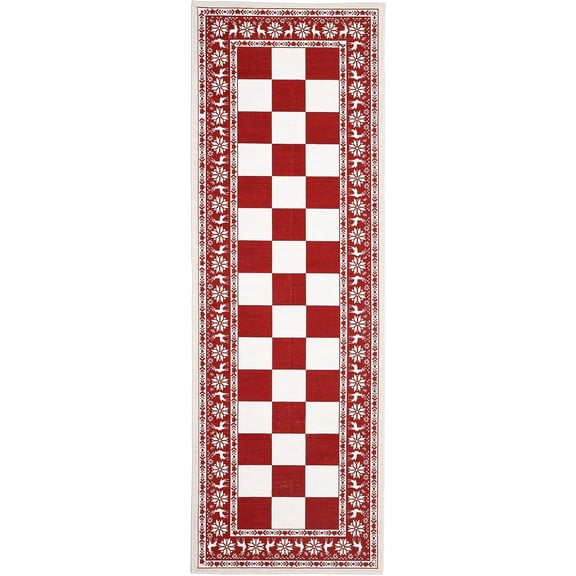 Garvee 2x6 ft Washable Runner Rug, Non Slip Low Pile Christmas Rug, Indoor Checkered Plaid Carpet for Kitchen, Entryway, Living Room, Bedroom, Red