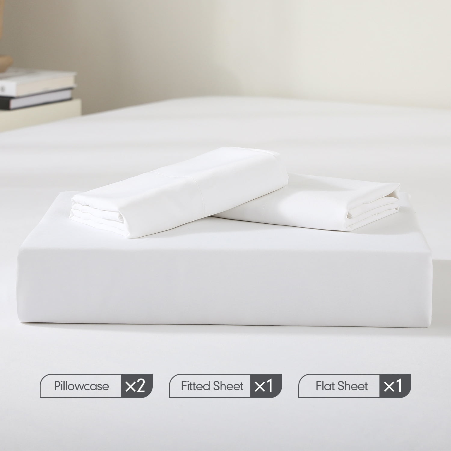 JOHNPEY Full Cooling Bamboo Sheet Set,Silky Soft Bed Sheets for Full Size Bed，Hotel Bedding Sheets & Pillowcases, Flat Sheet + Fitted Sheet + 2 Pillowcase,White