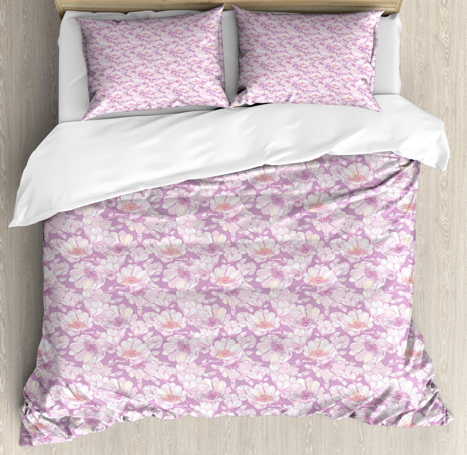 Magnolia Queen Size Duvet Cover Set, Flourishing Nature Themed Flower ...