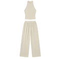 thumbnail image 4 of LEKWK Two Piece Sets for Women Sleeveless High Neck Pleated Tank Tops and Elastic Waist Wide Leg Pants Summer Fashion Casual Vacation Daily Wear, 4 of 7