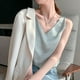 thumbnail image 5 of Camisola de acetato, ropa interior para mujer, parte inferior con traje, primavera y verano, nueva ropa exterior de satén de seda con cuello en V blanco y negro. (blanco, Blanca), 5 of 5