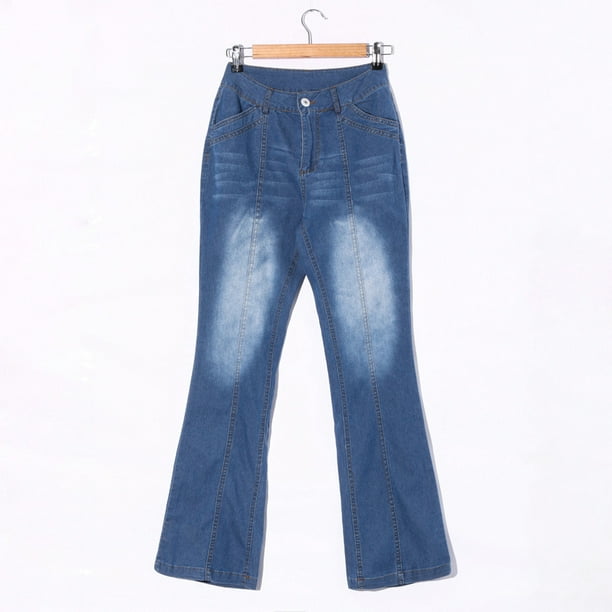 aaa♥ Mid-rise stitch flare denim Mid Waist Embroidered Flare Jeans | Skinny stretch jeans - Walmart