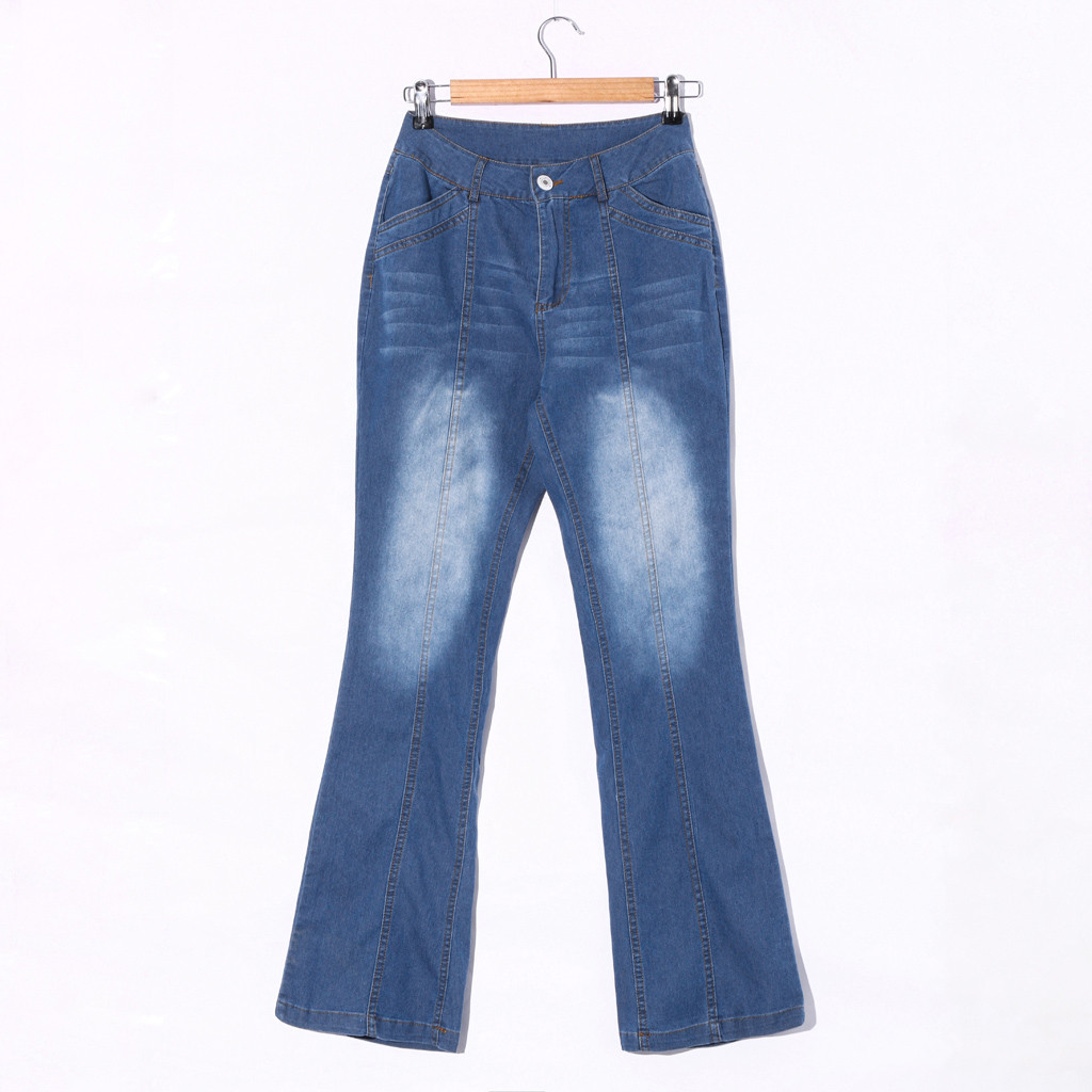 Spftem Women Mid Waisted Denim Jeans Embroidery Stretch Button Flare Pants Jeans - image 5 of 7